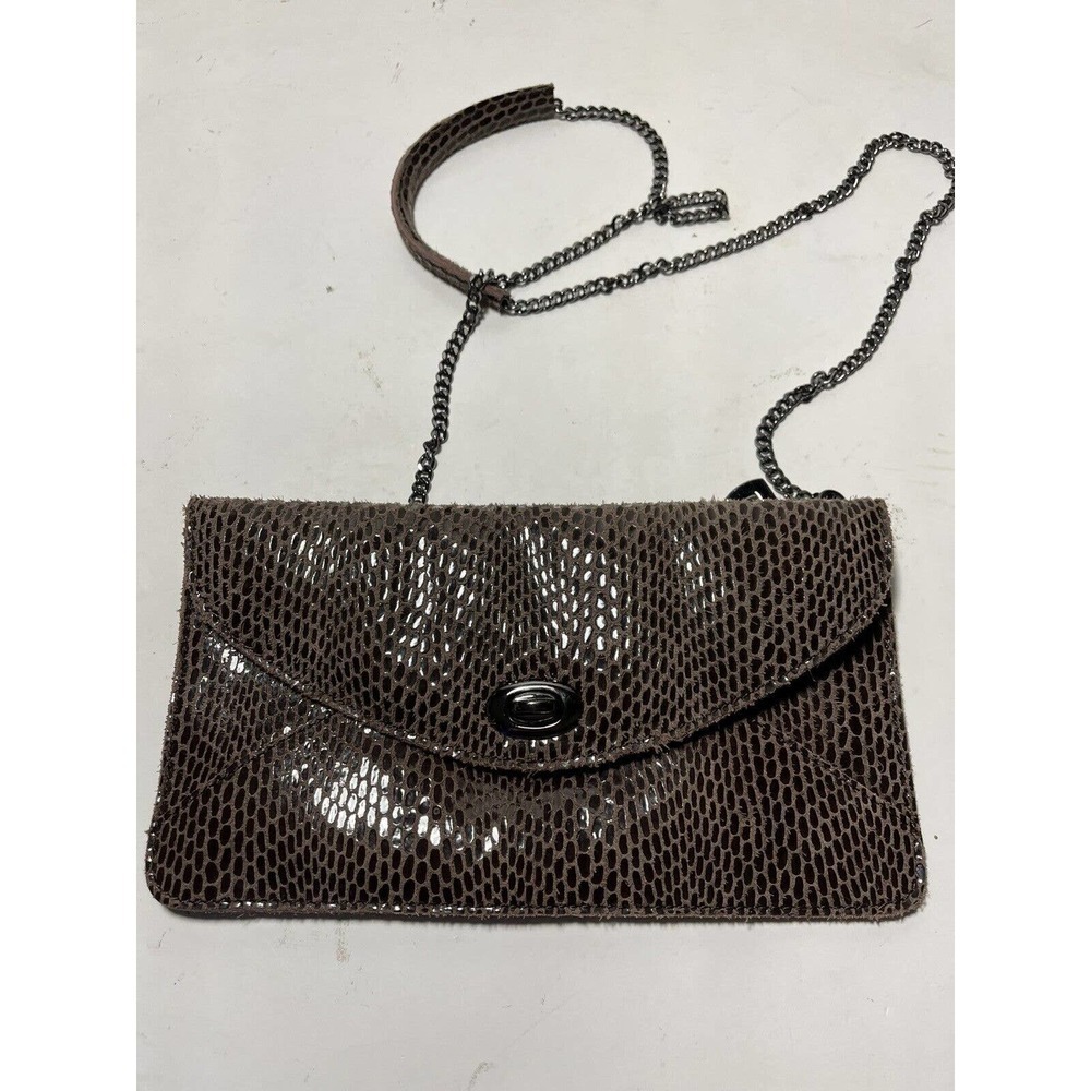 SORIAL Gray Snakeskin Print Leather Small Flap Clutch Purse Crossbody Handbag